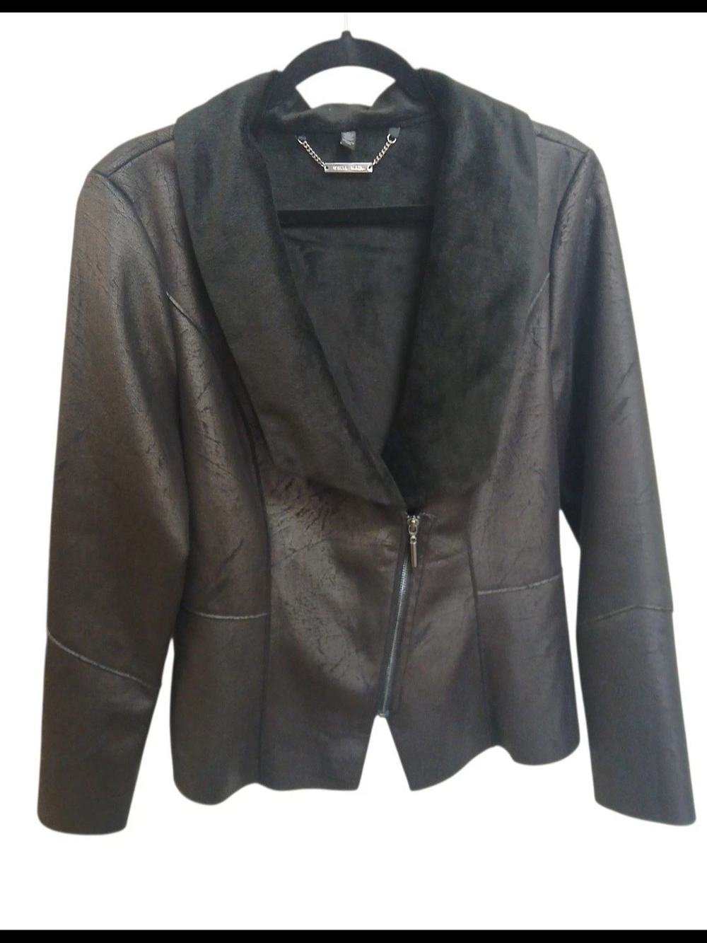 White House Black Market Black Faux Leather Jacket with Shawl Collar